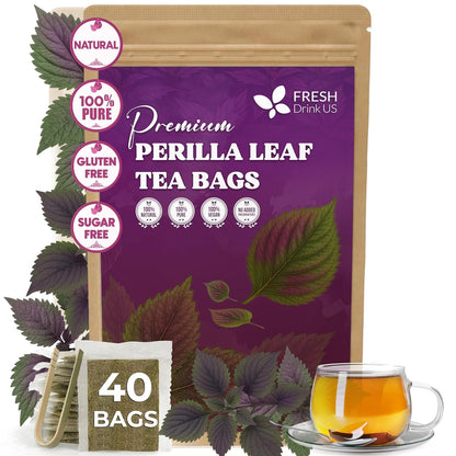 FreshDrinkUS, Premium Perilla Leaf Tea – 40 Tea Bags | 100% Pure Perilla Leaves | Caffeine-Free, Non-GMO, Natural Packaging | Herbal Tea Bags for Daily Enjoyment. Gluten-Free. Sugar-Free. Vegan