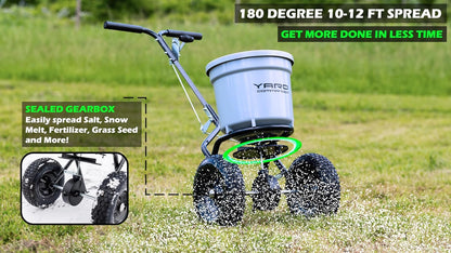 Yard Commander - Commercial 50 LB Walk-Behind Push Broadcast Spreader - 10-12 Foot Spread - Fertilizer, Salt & Grass Seed - Clog Free Design - Fully Enclosed Gear Box - Adjustable Drop Rate
