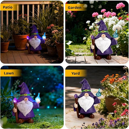 Solar Gnome Garden Decor Statue - Outdoor Gnome Statue Ornaments with Solar Lights for Outside, Patio, Yard, Lawn, Balcony - Housewarming Gift for Women, Men, Mom, Grandma