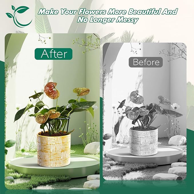 10 Pack Plant Support Plant Stakes Metal Half Round Search Support Ring Small Plastic Cage Holder Short Stem Flower Pot Climbing Trellis for House Flower Vegetable Indoor Leafy(5.7 x 9.8inch)