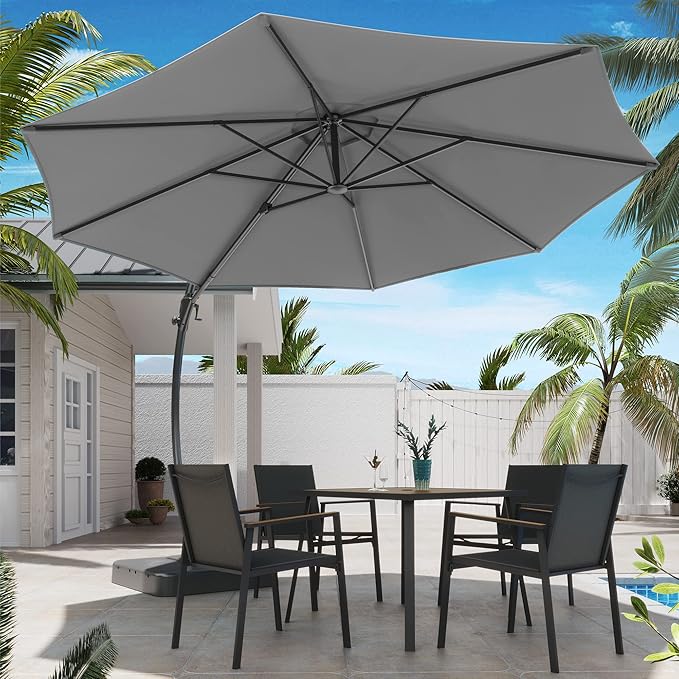 LAUSAINT HOME Outdoor Patio Umbrella with Base included, 12 FT Deluxe Curvy Cantilever Umbrella Heavy Duty Offset Hanging Umbrella with 360° Rotation for Market, Pool, Garden, Backyard, Deck (Grey)