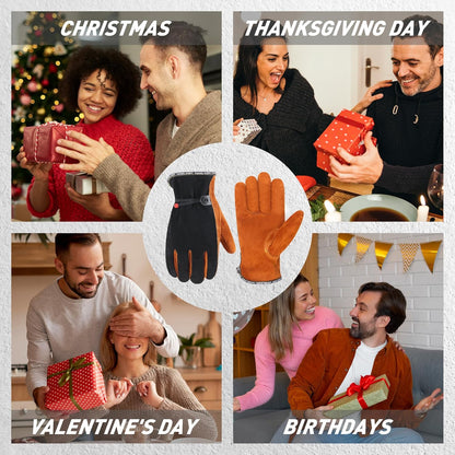 HLDD HANDLANDY Leather Work Gloves for Men & Women, Adjustable Wrist Cowhide Gardening Glove with Reinforced Palm for Driver