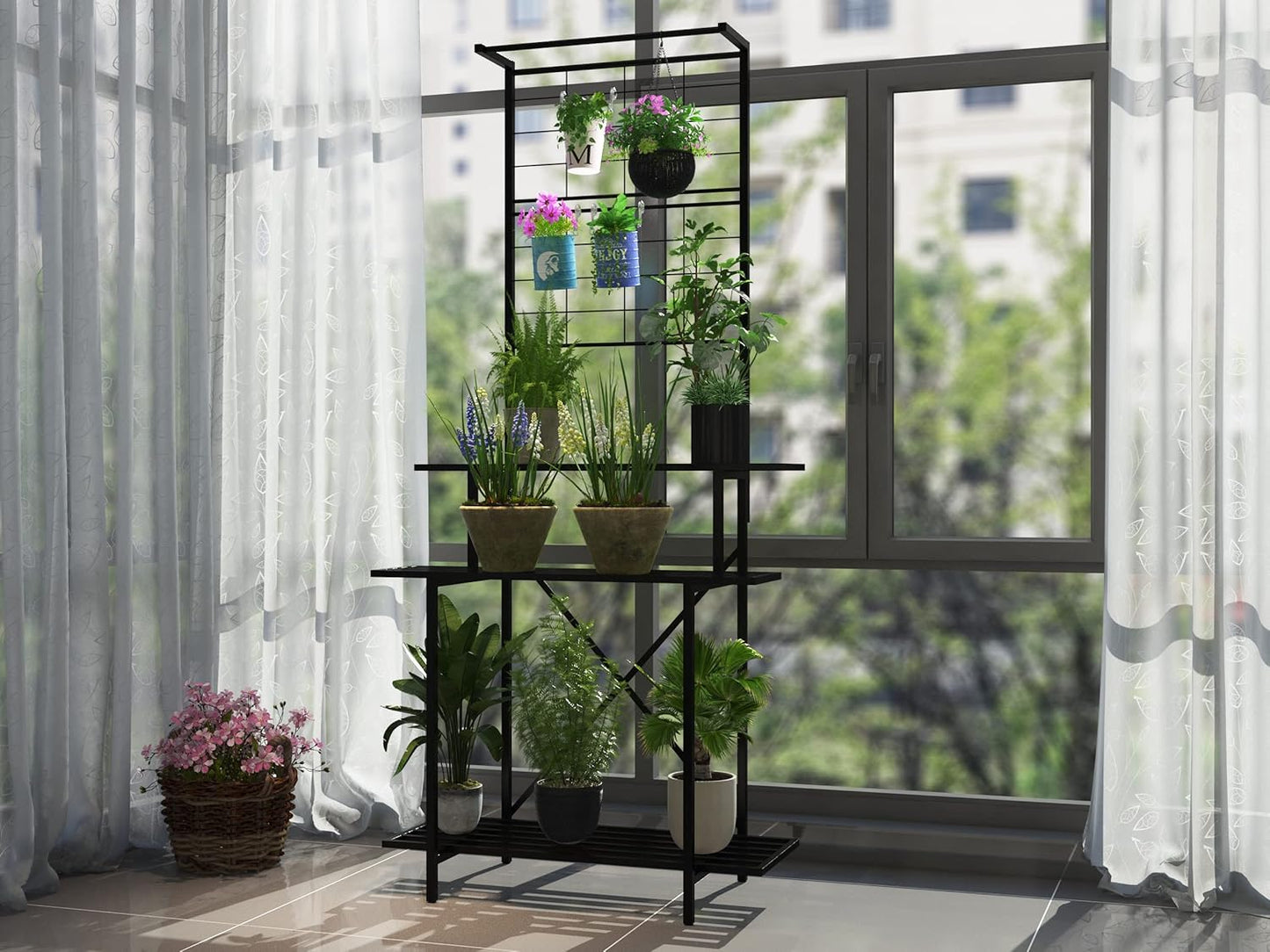 Hanging Plant Pot Shelf Rack Heavy Duty Plant holder Trellis,Multi Layer Plant Stand for Home, Garden, Balcony