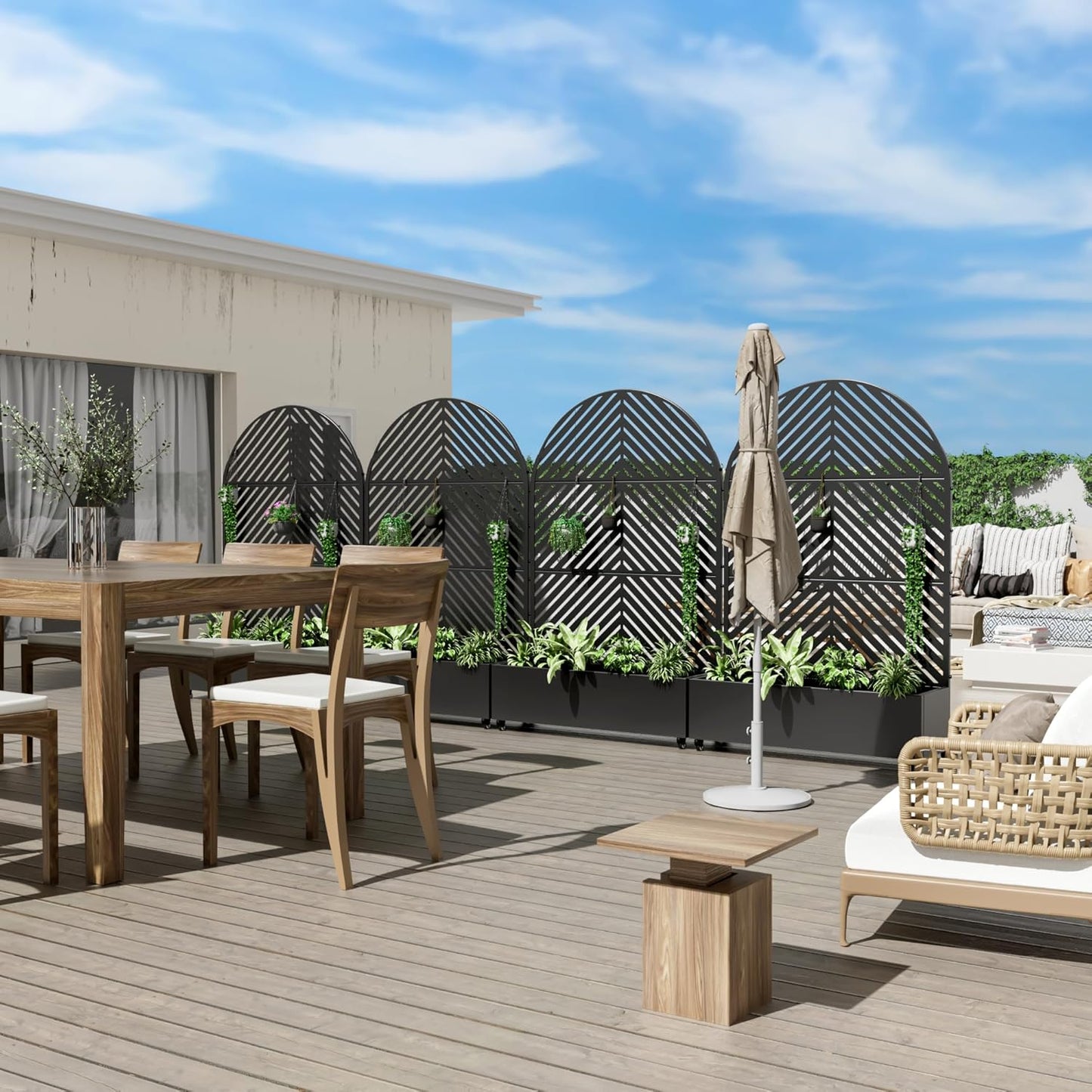 Casaphoria Metal Raised Garden Bed with Trellis and Wheels, 72"x47"x16" Arched Planter Box for Climbing Plants, Vegetables & Vines, Features Drainage Holes and Privacy Screen (Black-Parallel)