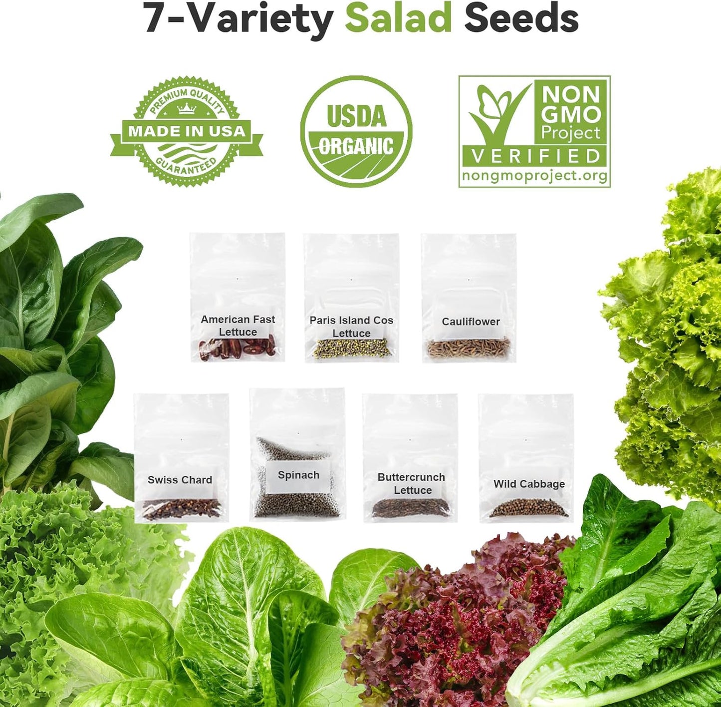 inbloom 18-Pod Salad Greens Seed Pod Kit for AeroGarden, Ahopegarden, Gardencube Hydroponic Garden with Spinach, Buttercrunch, Paris & American Lettuce, Swiss Chard, Wild Cabbag – Mothers Day Gift