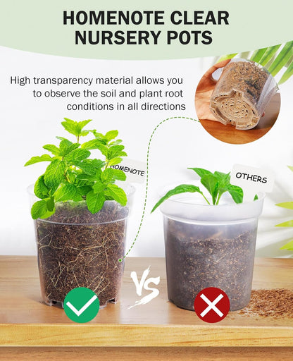 homenote Clear Nursery Pots for Plants,6.7 Inch Plant Pot for Planting Plastic Seedling with Drainage Holes Seed Starter Flower High Transparency with 20 Labels (15 Pack)