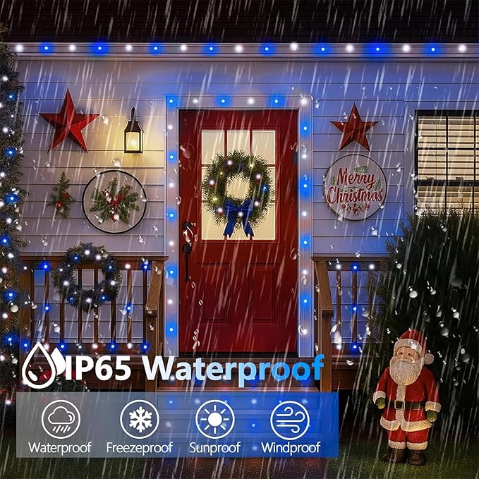 4 Pack 180FT Solar Christmas Lights Outdoor Waterproof, Super Bright 320 LED Solar String Lights with 8 Lighting Modes, Green Wire Twinkle Tree Light for Outside Xmas Party Decorations(Blue and White)