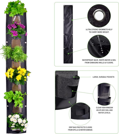 Hanging Planter Bags, Vertical Garden Planting Wall Gardening Grow Bag, 6 Pockets Large Wall Planter - Indoor Outdoor Plants Flowers Herbs, Waterproof Reusable