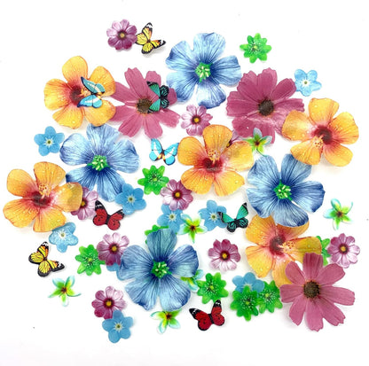 58Pcs Edible Butterfly and Flowers Cake Topper Cupcake Toppers Wedding Themed Party Birthday Cake Decoration Mixed Size & Colour