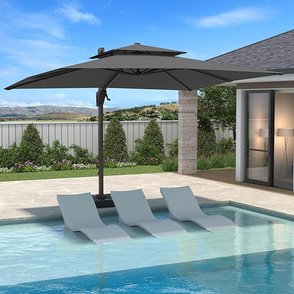 10 X 13 FT Cantilever Patio Umbrella with Base Included Outdoor Heavy Duty Double Top Windproof Rectangle Offset Umbrellas with 360-degree Rotation for Pool Deck Backyard, Grey