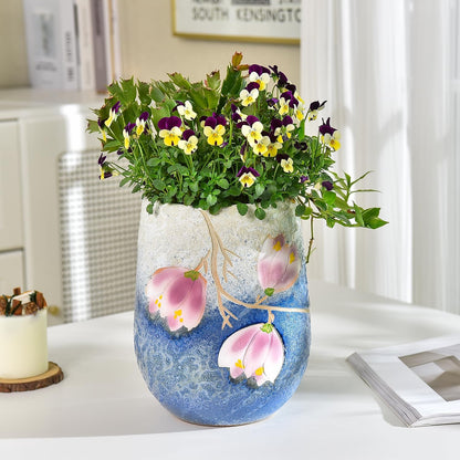 Sungmor 10.6 Inch Ceramic Succulent Plant Pot with Drainage Hole, Hand Painted Flower Pots for Plants, Unique Texture Decorative Planter for Indoor and Outdoor, Pottery Vase for Home Office Decor