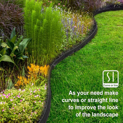 Hugeleaf Landscape Edging 2 Inch Tall, 30 Feet Garden Edging Border with 30pcs Stakes, Plastic Edging for Landscaping,Lawn,Flower Beds, Paver Edging (Black)