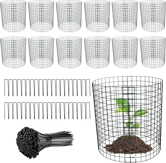 12 Packs 14'' Dia x 14'' H Plant Wire cage 24 Pcs Metal Plant Protection Mesh Plant Cages Bunny Barricades Plant Protection Wire Cage for Flowers Vegetables Protection from Animals