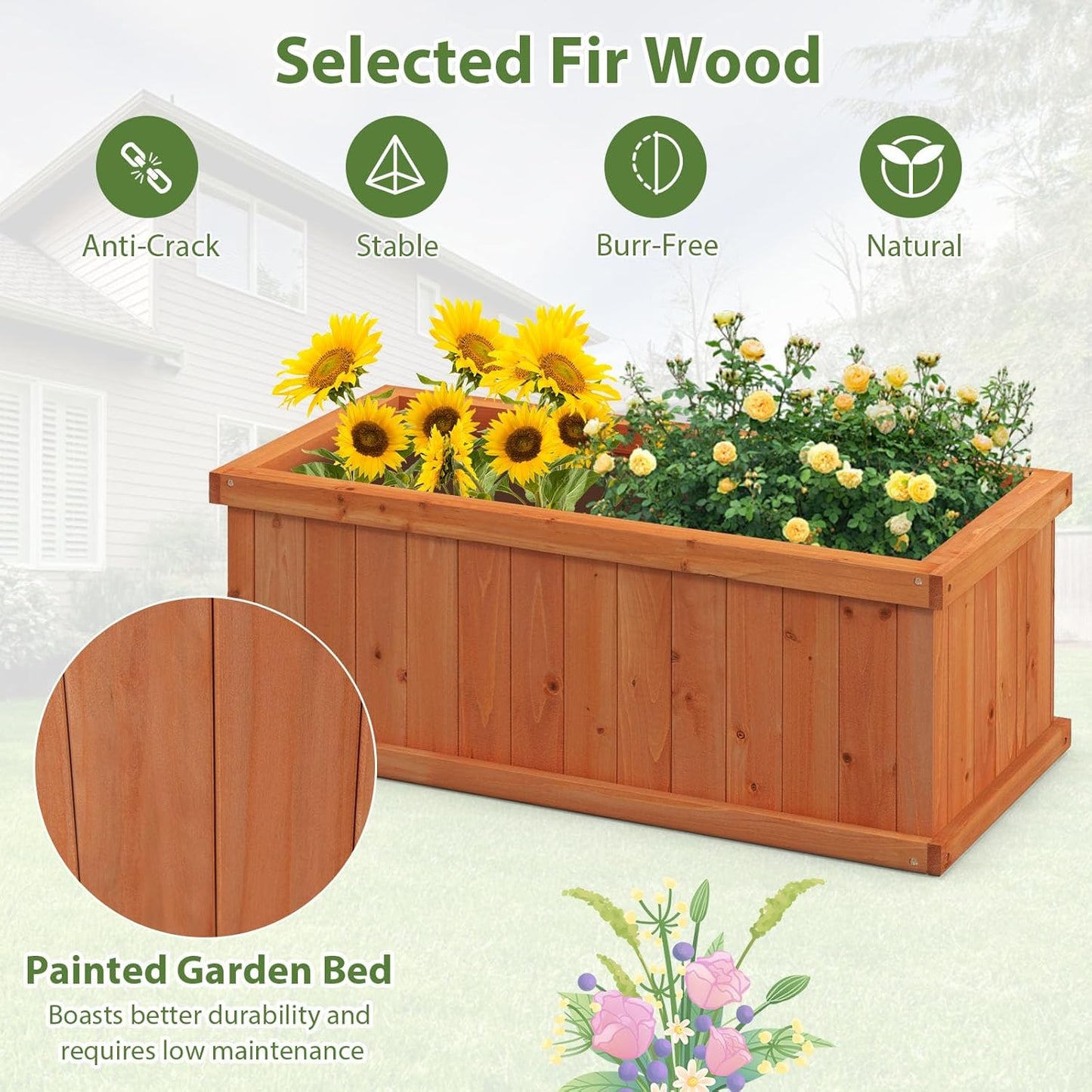 Giantex Raised Garden Bed, 31”x14”x12” Wooden Planter Box with 4 Drainage Holes & Detachable Bottom Panels, Elevated Flower Bed, Rectangular Plant Container for Vegetables, Herbs & Fruits, Orange