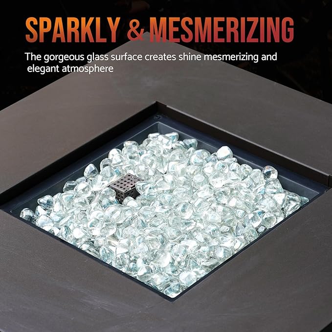 Skyflame 10-Pound Fire Glass Diamonds for Fire Pit Fireplace Landscaping, 1/2 Inch Reflective Glass Fire-Diamonds, Crystal Ice