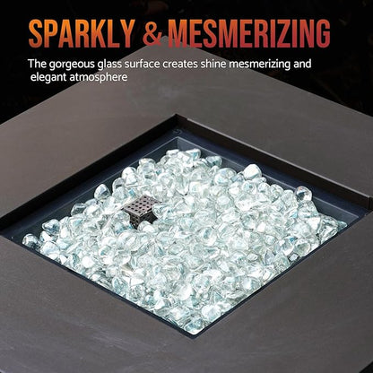 Skyflame 10-Pound Fire Glass Diamonds for Fire Pit Fireplace Landscaping, 1/2 Inch Reflective Glass Fire-Diamonds, Crystal Ice