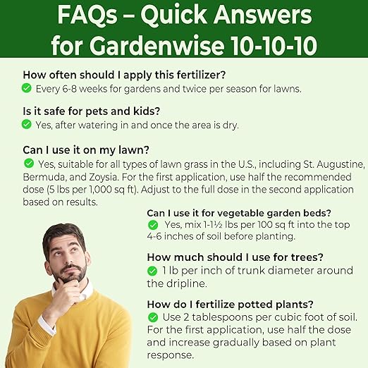 10-10-10 Plant Fertilizer Slow Release - 10 10 10 All Purpose Granular Garden Fertilizer for Vegetables, Tomato, Arborvitae, Shrubs, Rose, Flowers, Fruit, Fig Trees (1 Quart)