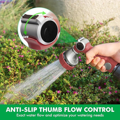 RESTMO Heavy Duty Hose Nozzle, Metal Garden Water Hose Sprayer with 7 Watering Patterns, Thumb Control, On Off Valve, High Pressure Nozzle Sprayer for Watering Plants, Car and Pet Washing, Red