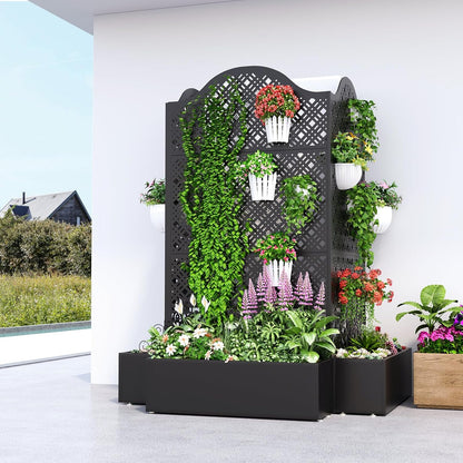 Metal Raised Garden Bed with Trellis, 79"x40"x11.8" Planter Box Outdoor with Privacy Screen Fence for Patio, Freestanding Garden Planter with Drainage Holes for Climbing Plants Flower Vegetable