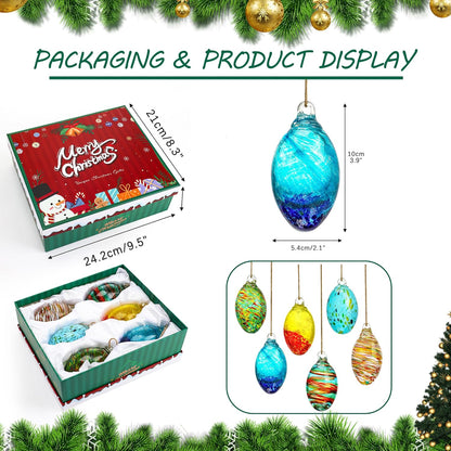 Set of 6 Hand Blown Glass Egg Ornaments Hanging Gazing Ball Witches Ball Friendship Decor for Home Outdoor Wedding Party Christmas Tree