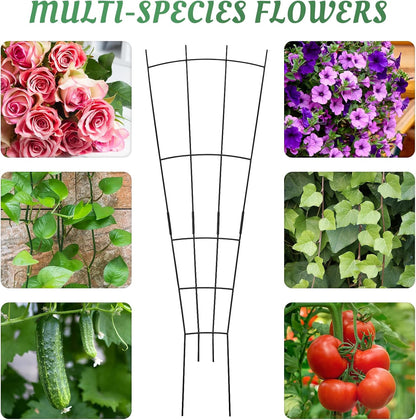 4 Pack 32'' Plant Trellis Indoor - Metal Trellis for Climbing Plants Indoor, Garden Trellis for Climbing Plants Outdoor Houseplants Flowers Vine Ivy, Fan Shape, Black