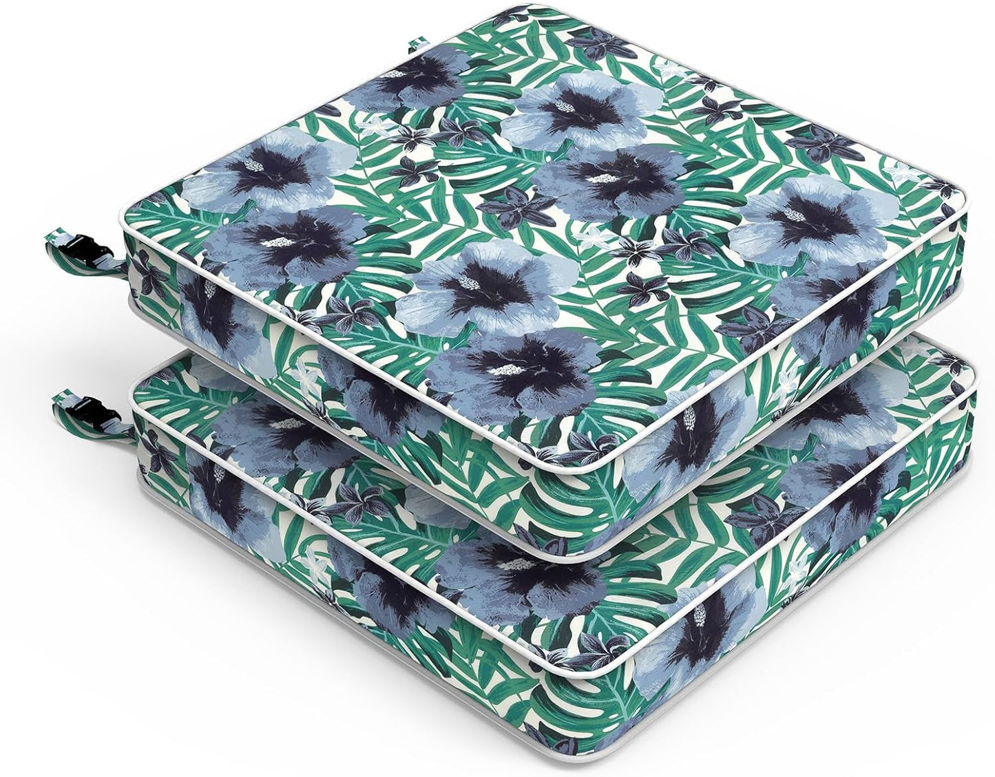 LVTXIII Patio Chair Cushions 22"x22"x3", Water-Repellent Outdoor Seat Cushions for Patio Furniture, Square Chair Pads with Ties for Home Garden Decoration, Set of 2, Blue Salmone Tropical