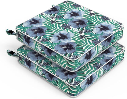 LVTXIII Patio Chair Cushions 22"x22"x3", Water-Repellent Outdoor Seat Cushions for Patio Furniture, Square Chair Pads with Ties for Home Garden Decoration, Set of 2, Blue Salmone Tropical