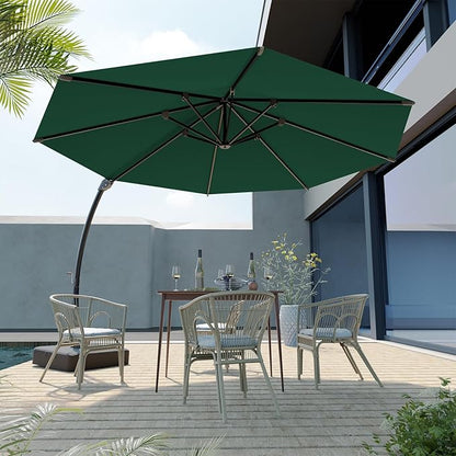 Outdoor Patio Umbrella with Sand Bag Included, 11 FT Deluxe Curvy Cantilever Umbrella Offset Hanging Umbrella with 360° Rotation for Market, Pool, Garden, Backyard, Deck