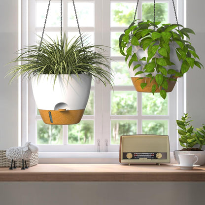 ZMTECH 12 Inch Hanging Planters for Indoor Outdoor Plants, 2 Pack Self Watering Hanging Plant Pots with Drainage Hole, Visual Reservoir, Plastic Flower Hanging Pots with Watering Lip (White)