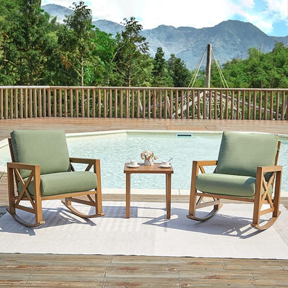 NATURAL EXPRESSIONS Rocking Bistro Set, 3 Piece Outdoor Patio Conversation Furniture Set with 2 Rockers and 1 Metal Coffee Table with Thick Cushions for Backyard,Porch,Poolside,300lbs