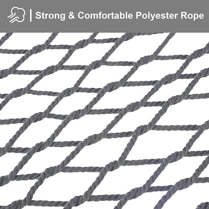 SUNCREAT Rope Hammock with Stand Included, Portable Double Hammock with Soft Pillow, Gray