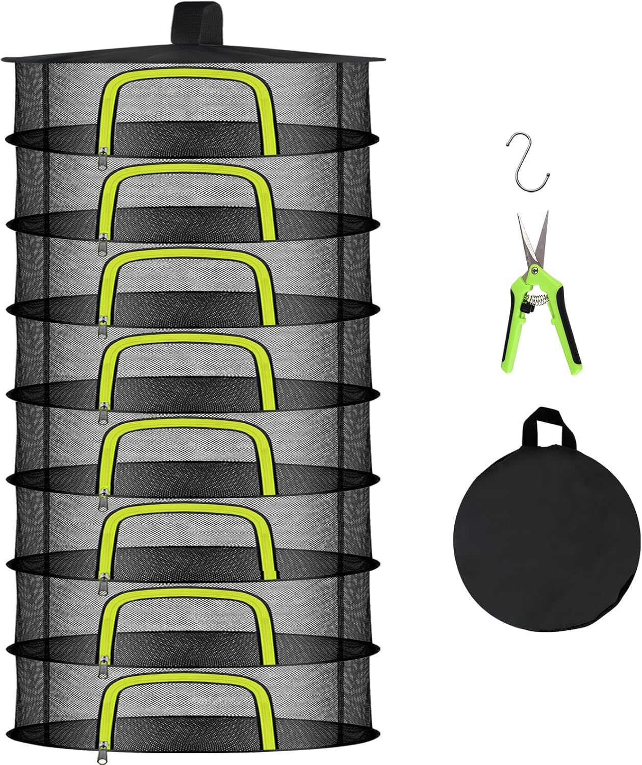 8 Layer Herb Drying Rack, Herb Drying Rack Hanging Mesh, Foldable Grass Drying Rack With U-Shaped Zipper, Garden Scissors, Hooks, For Drying Herbs Plants, Flowers, Fruits, Food(8 Layers-23.62'')