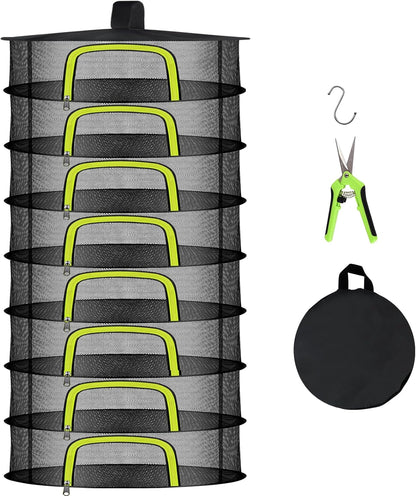 8 Layer Herb Drying Rack, Herb Drying Rack Hanging Mesh, Foldable Grass Drying Rack With U-Shaped Zipper, Garden Scissors, Hooks, For Drying Herbs Plants, Flowers, Fruits, Food(8 Layers-23.62'')