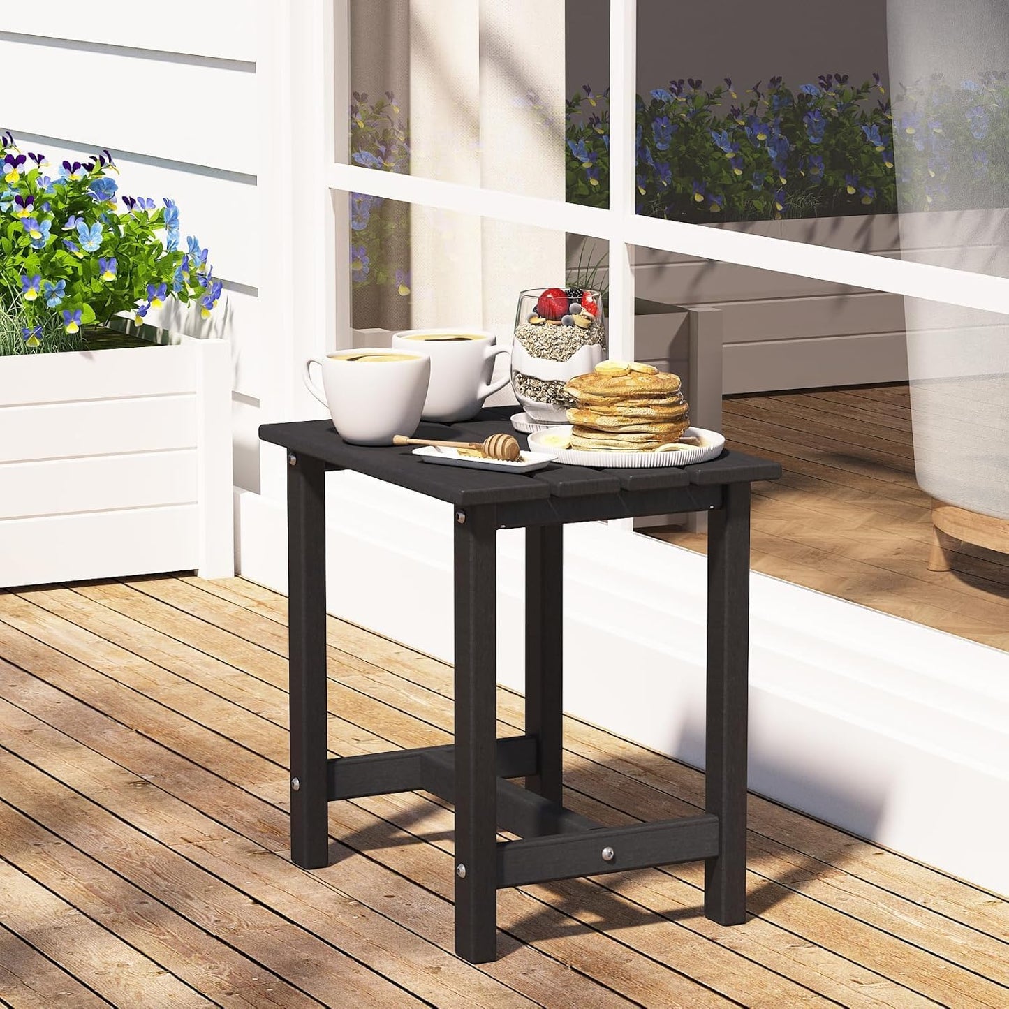 Outdoor Side Table, End Table for Adirondack Chair, 18" Patio Table for Porch, Yard, Weather Resistant, Black