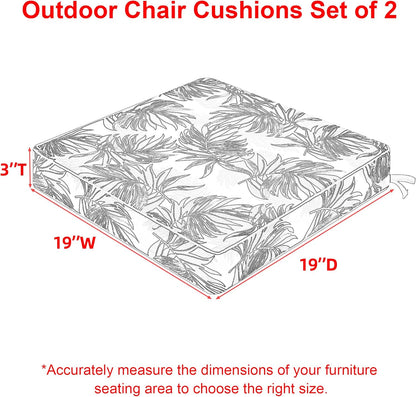 Favoyard Outdoor Chair Cushion 19 x 19 x 3 In Waterproof Pattern Fade Resistant Cushions for Patio Furniture with Removable Cover Attach Straps 28D Foam Insert Cushions Pads for Seat Sofa Couch 2 Pack