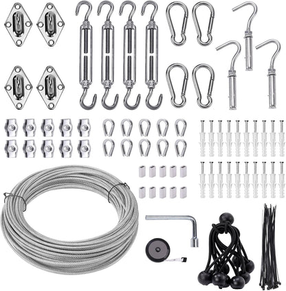 Shade Sail Hardware Kit 6 inch with 65.5FT 1/8" Wire Rope Kit for Triangle Rectangle Sun Shade Sail Outdoor Installation turnbuckles for Cables Wire for Outdoor,Garden,Kitchen,Craft,123PCS