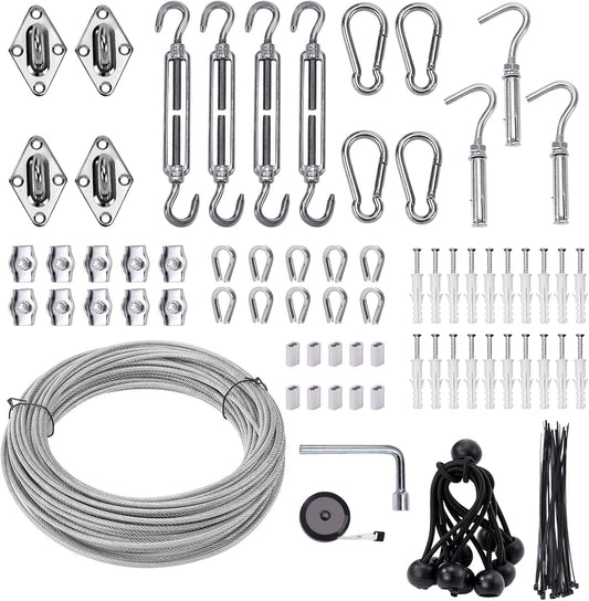 Shade Sail Hardware Kit 6 inch with 65.5FT 1/8" Wire Rope Kit for Triangle Rectangle Sun Shade Sail Outdoor Installation turnbuckles for Cables Wire for Outdoor,Garden,Kitchen,Craft,123PCS