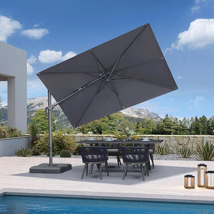 PURPLE LEAF 10' X 6.5' Left-right Tilting Outdoor Patio Umbrella Swivel Offset Cantilever Heavy Duty Rectangle Aluminum Umbrella with UV Resistant for Deck Pool Patio Backyard, Graphite Grey