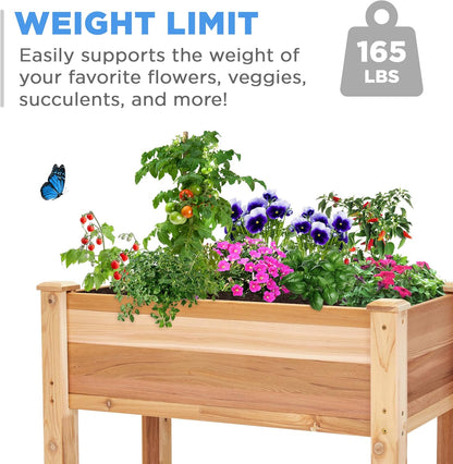 Jumbl, Cedar Raised Garden Bed, Elevated Wood Planter for Growing Fresh Herbs, Vegetables, Flowers, Succulents - 34x18x30”