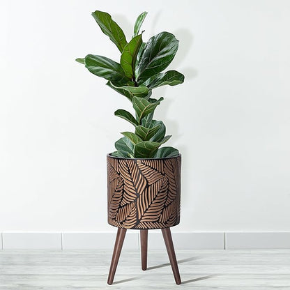 D'vine Dev 12 Inch Planter Pot with Stand, Mid-Century Tall Plant Pot with Legs for Indoor Plants, Large, Bronze/Grey, 88-L-C-6