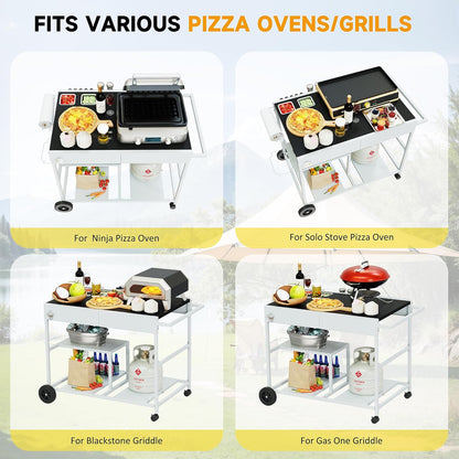 JY QAQA Outdoor Pizza Oven Stand with Condiment Shelf, Outdoor Cooking Cart, Grill Worktable for Patio, Food Prep Station Fits Ninja Woodfire Grill, Cuisinart Grill, Blackstone Griddle
