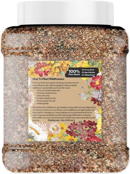 Midwest Wildflower Seeds Regional Mix - Organic, Non-GMO - 100% Pure Seed - 21 Different Wildflowers Seeds of Annual and Perennial, 1 LB Tub