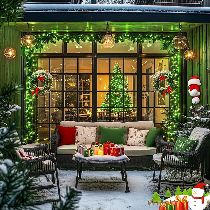 JMEXSUSS 2 Pack Green Solar Lights Outdoor, Total 200 LED 66 FT Green Christmas Lights for Outside, Solar Christmas Light Outdoor for Tree Yard Garden Decor