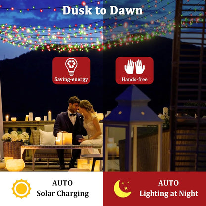 2-Pack 200FT Solar String Lights for Outside, 600 LED Extra-Bright Solar Light Outdoor with 19 Modes & Timer, Waterproof Fairy Solar Lights for Garden Patio Tree Christmas Decorations Red & Green