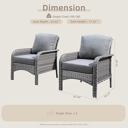 2 Pack Wicker Patio Furniture Chairs,Outdoor Rattan Chairs with Armrest Support 250 lb,Dark Gray