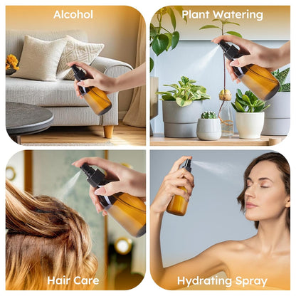 Tecohouse Amber Glass Spray Bottles 10.8oz, 2 Pack Empty Spray Bottle for Essential Oils, Small Glass Bottles for Cleaning Solutions, Plants, Hair with Durable Nozzle, Labels, Funnel