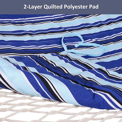 SUNCREAT Rope Hammocks 2 Person Hammock with Stand, Portable Patio Hammock with 13.5 ft Wooden Stand, Blue Stripes