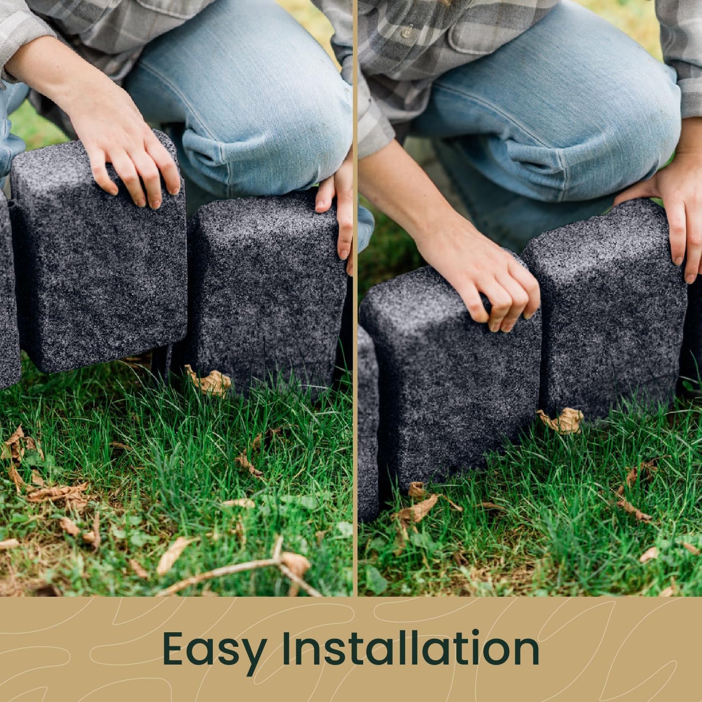 Beuta Landscape Edging | Garden Edging Border | Faux Stone Block XL for Lawn Edging, Flower Beds & Yard Edging – 40 Pack | Each Section Has 6 Blocks 48" L x 4" W x 9.5" H | 120 Spikes | Charcoal
