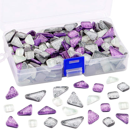 Swpeet 1 Pound Sliver + Purple Shine Crystal Series Mosaic Tiles Assortment Kit, Square and Triangle Genuine Mosaic Tiles Glitter Crystal Mosaic Perfect for Home Decoration Crafts - Mosaic Tiles K