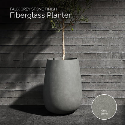 Mondo High Tall Planter – Grey Stone Finish – Fiberglass Indoor/Outdoor and Weather-Resistant Round Planter (17.7" D x 30.9" H Exterior, 16.5" D x 30.7" H Interior)